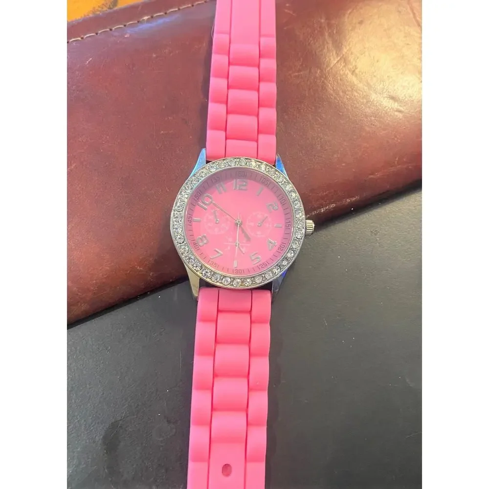 Women's 40mm Silver Tone Darice Watch, Crystal Accents, Poly Band